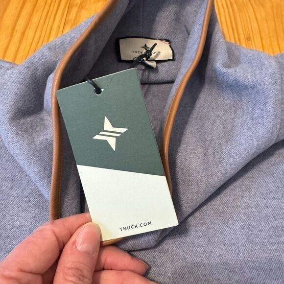 NWT Tuckernuck Women’s Leather Trim Funnel Piper Poncho One Size Slate Blue - Picture 5 of 12